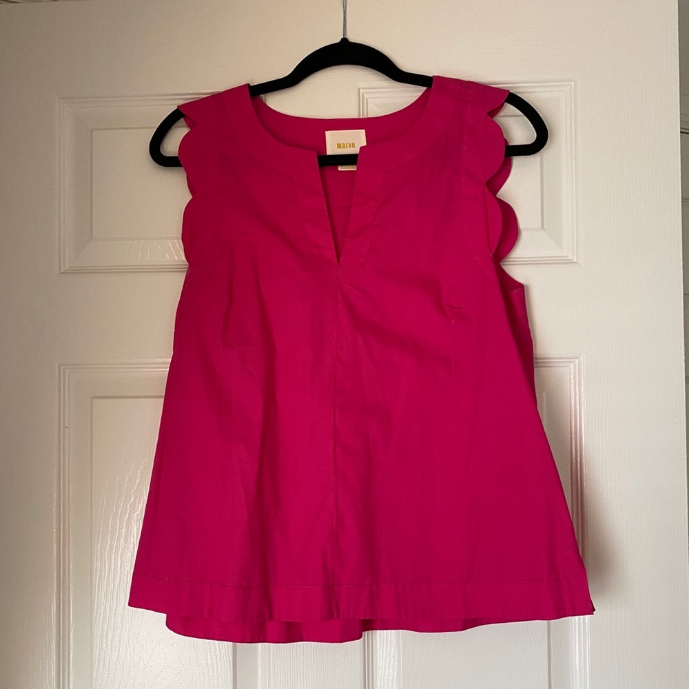 Maeve Hot Pink Scallop-Trim Sleeveless Tank